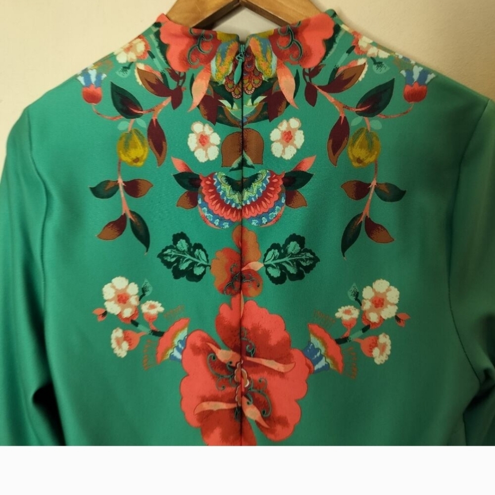Floral Teal Dress with Pink Accents Size L By New York And Company - Picture 6 of 8
